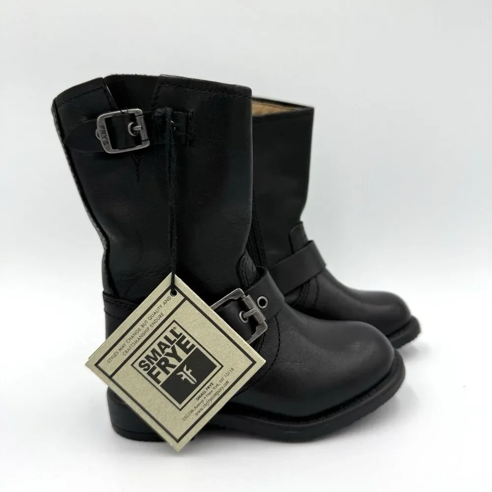 Small Frye Kids Youth 5 Black Leather Engineer Moto Boots Harness Buckle NWT